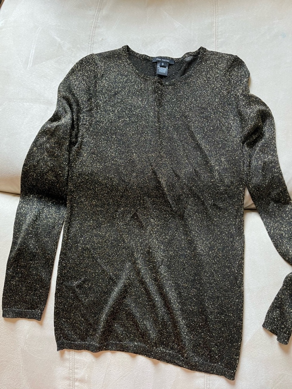 Pink Tartan Black Gold Long Sleeve Festive Crewneck Knit